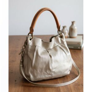 J. Crew Shoulder Bag Vintage Silver Metallic Leather Crossbody Detachable Strap